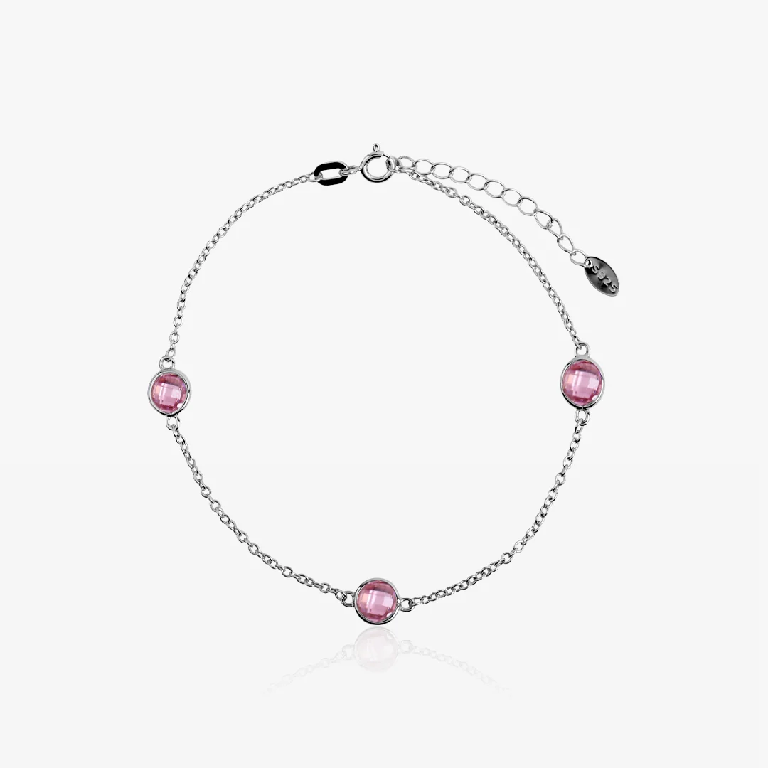 Pulsera Rolo y circonitas rosas